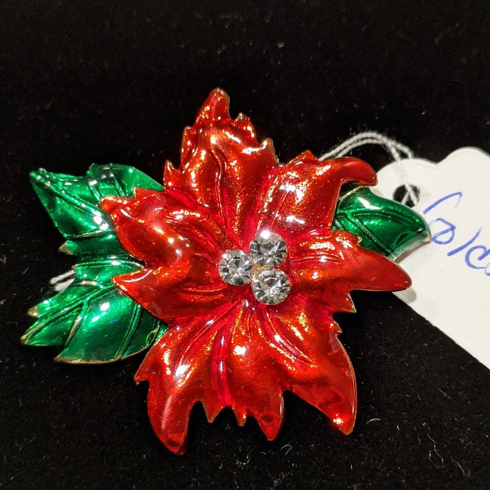Austrian Crystal Enameled Maple Leaf Brooch